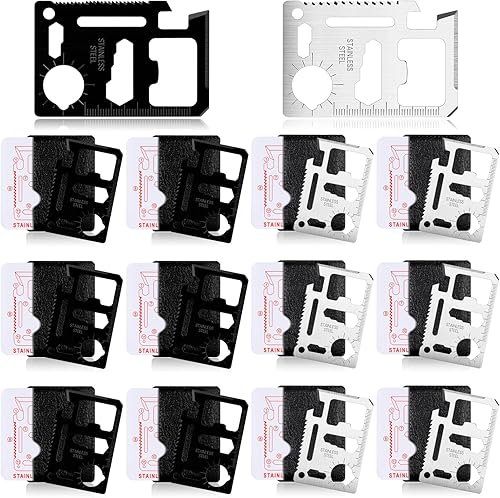 WILLBOND 24 juegos de herramientas de bolsillo de supervivencia 11 en 1 de acero inoxidable, tarjetas de crédito, multiherramienta, billetera,