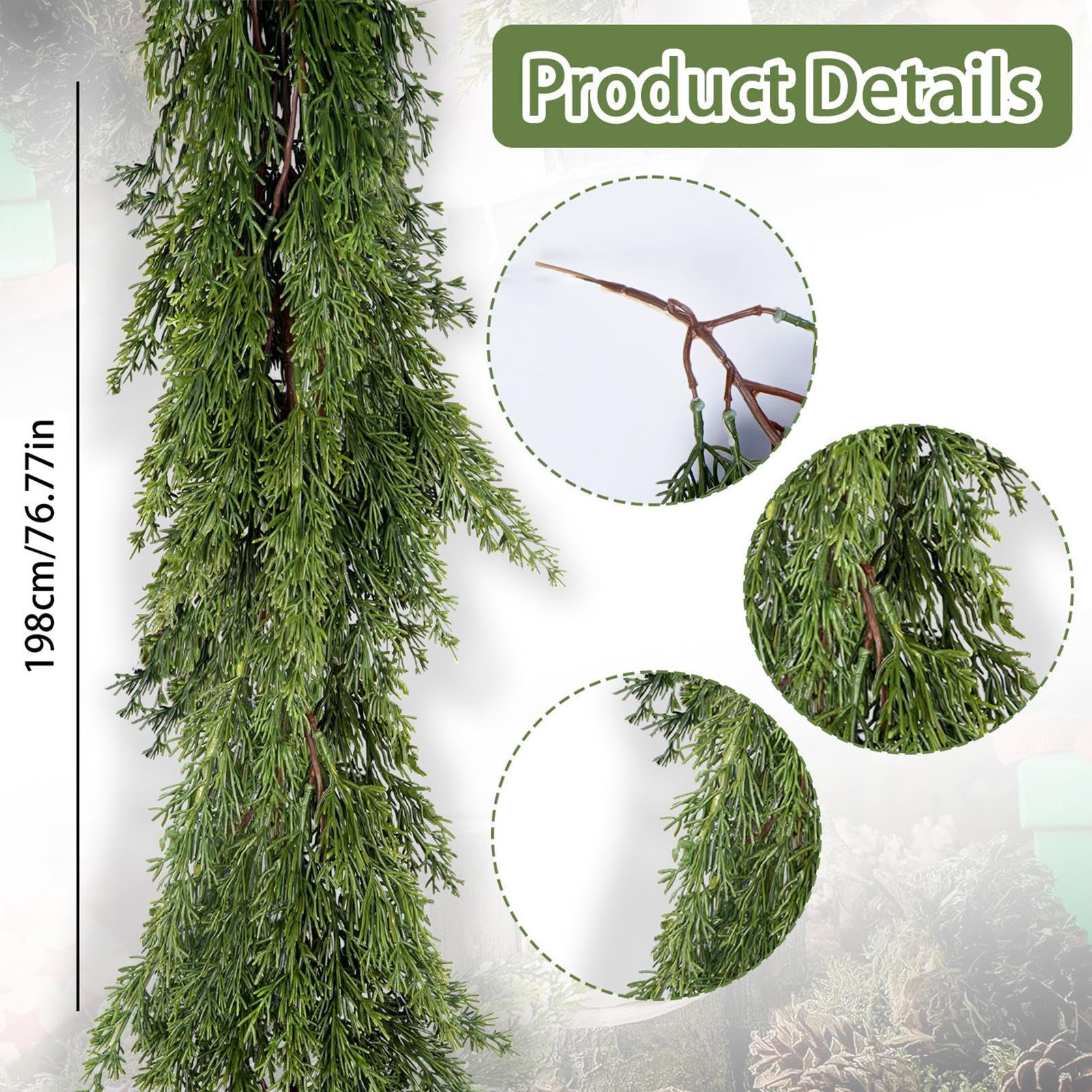 Ghirlanda Di Natale In Pino Artificiale 148 Foglie - Verde Per Interni/Esterni, Decorazione Casa, Camino, Porta, Giardino