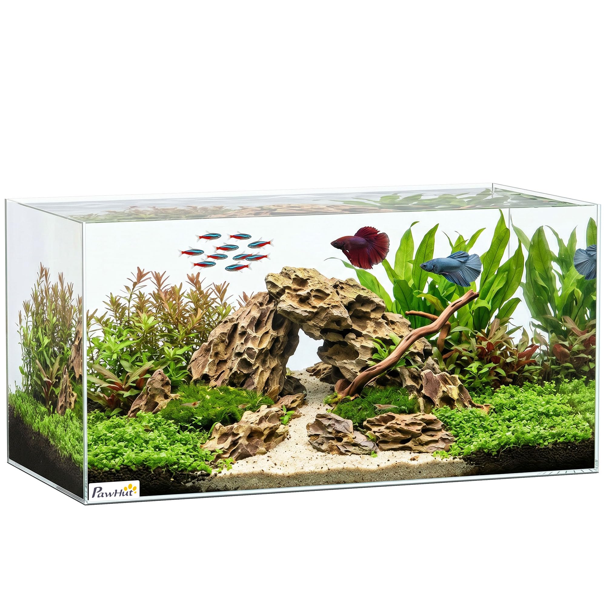 PawHut Acuario de Pecera 51 L con Alfombrilla Protectora Transparente | Pecera de Cristal, para Peces, Camarones y Tortugas