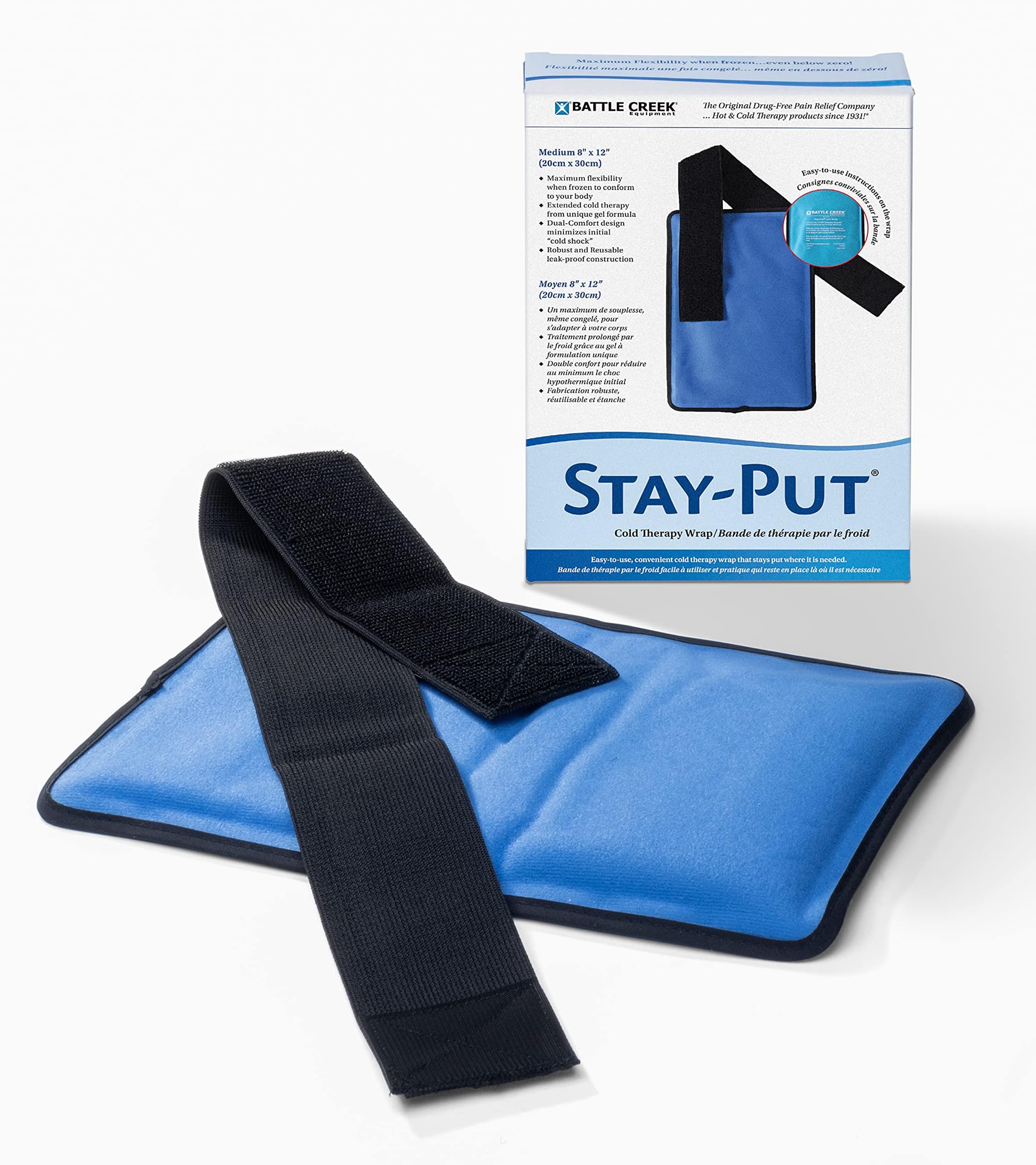 Ice It! Stay-Put® Cold Therapy Wrap Medium (8” x 12”) – Reusable Packs with Straps, Cold Pack Compress for Arms, Shins, Calves, and Smaller Joint Pain Relief