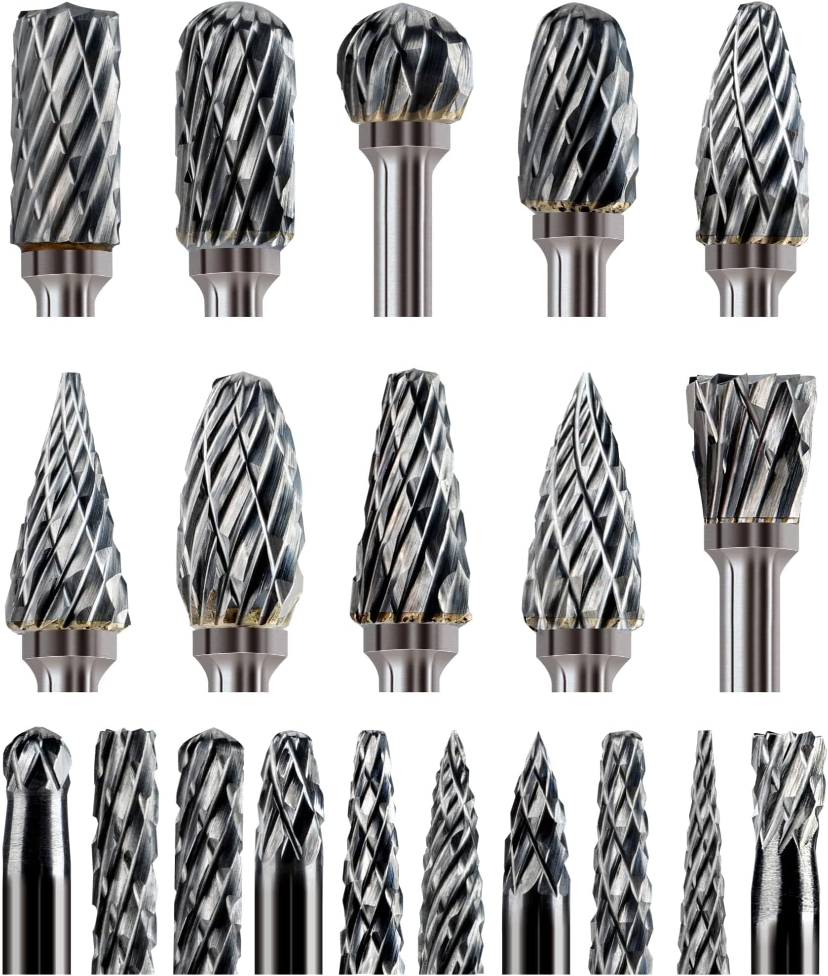 - 20 Pcs Carbide Burr Bits 1/8" Shank Compatible with Dremel Milwaukee Metal Grinding Wood Stone Steel Carving Cutting Engraving Grinder Kit Attachment Rotary Tool Accessories Set Harder Than Diamond