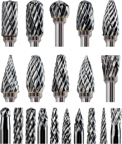 20 Pcs Carbide Burr Bits 1/8" Shank Compatible with Dremel Milwaukee Metal Grinding Wood Stone Steel Carving Cutting Engraving Grinder Kit Attachment Rotary Tool Accessories Set Harder Than Diamond