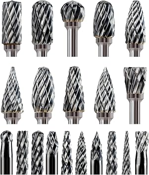 Sworker Carbide Burr Set Compatible with Dremel 1/8" Shank 20PCS Die Grinder Rotary Tool Rasp Bits Wood Carving Accessories Attachments Cutting Burrs Metal Grinding Engraving Porting Double Cut