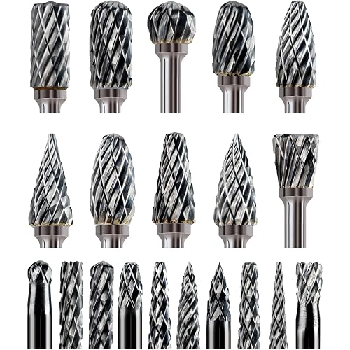 20 Pcs Carbide Burr Bits 1/8" Shank Compatible with Dremel Milwaukee Metal Grinding Wood Stone Steel Carving Cutting Engraving Grinder Kit Attachment Rotary Tool Accessories Set Harder Than Diamond