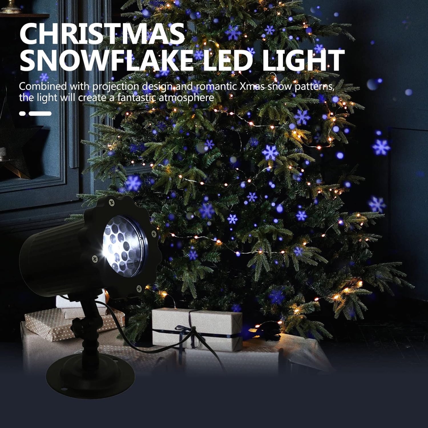 1Pc Xmas Snowflake Projection Light Decorative Christmas Atmosphere Lamp Pattern Display for Parties and Gatherings Durable Design for Indoor and Outdoor Use