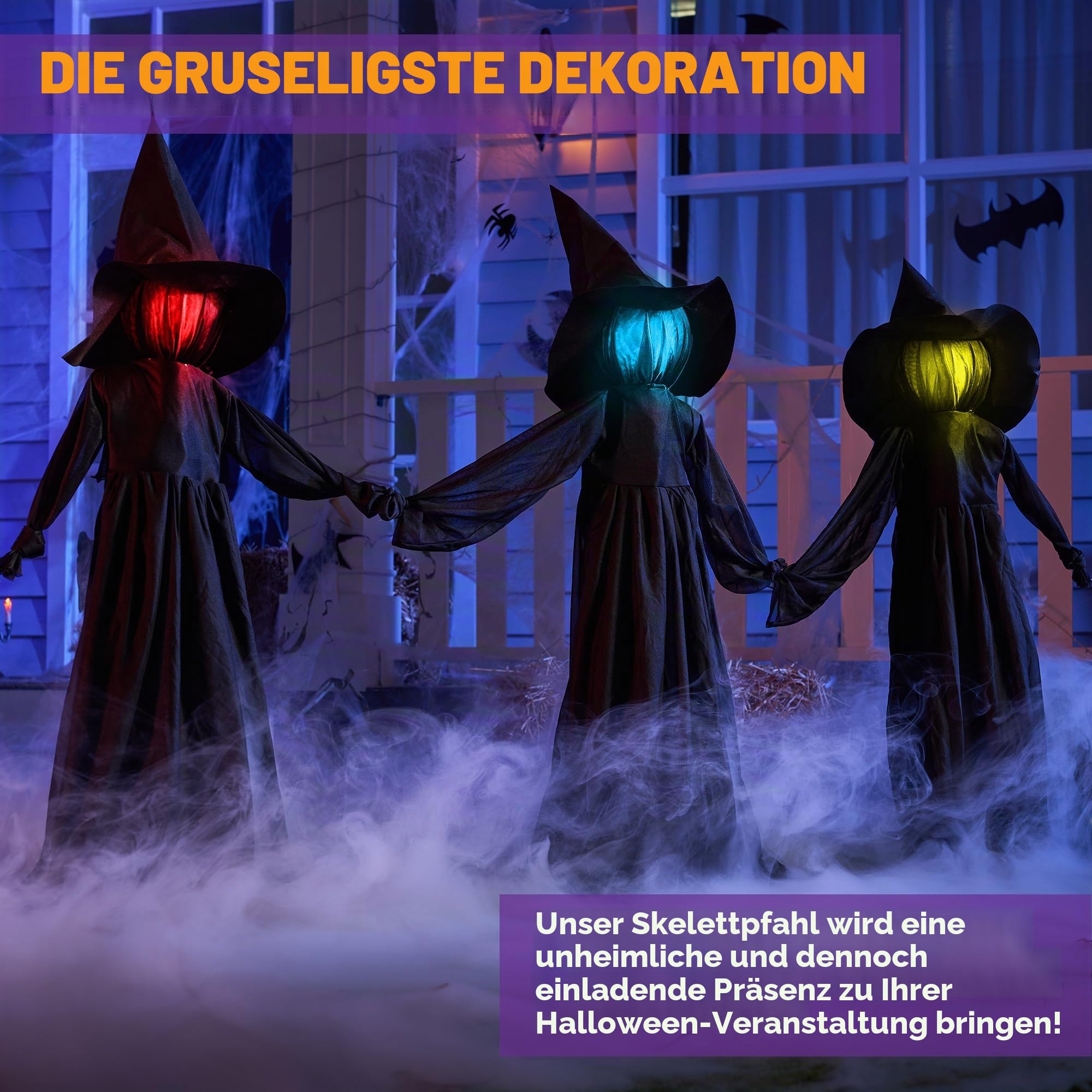 JOYIN 3 Stück Halloween-Hexenhof Dekorationen, halten Hände Hexenhof mit gruseligem Sound und beleuchtetem Kopf (Sound-Aktivierung) für Halloween, Outdoor, Rasen, Hof, Terrasse, Spukhaus Dekorationen