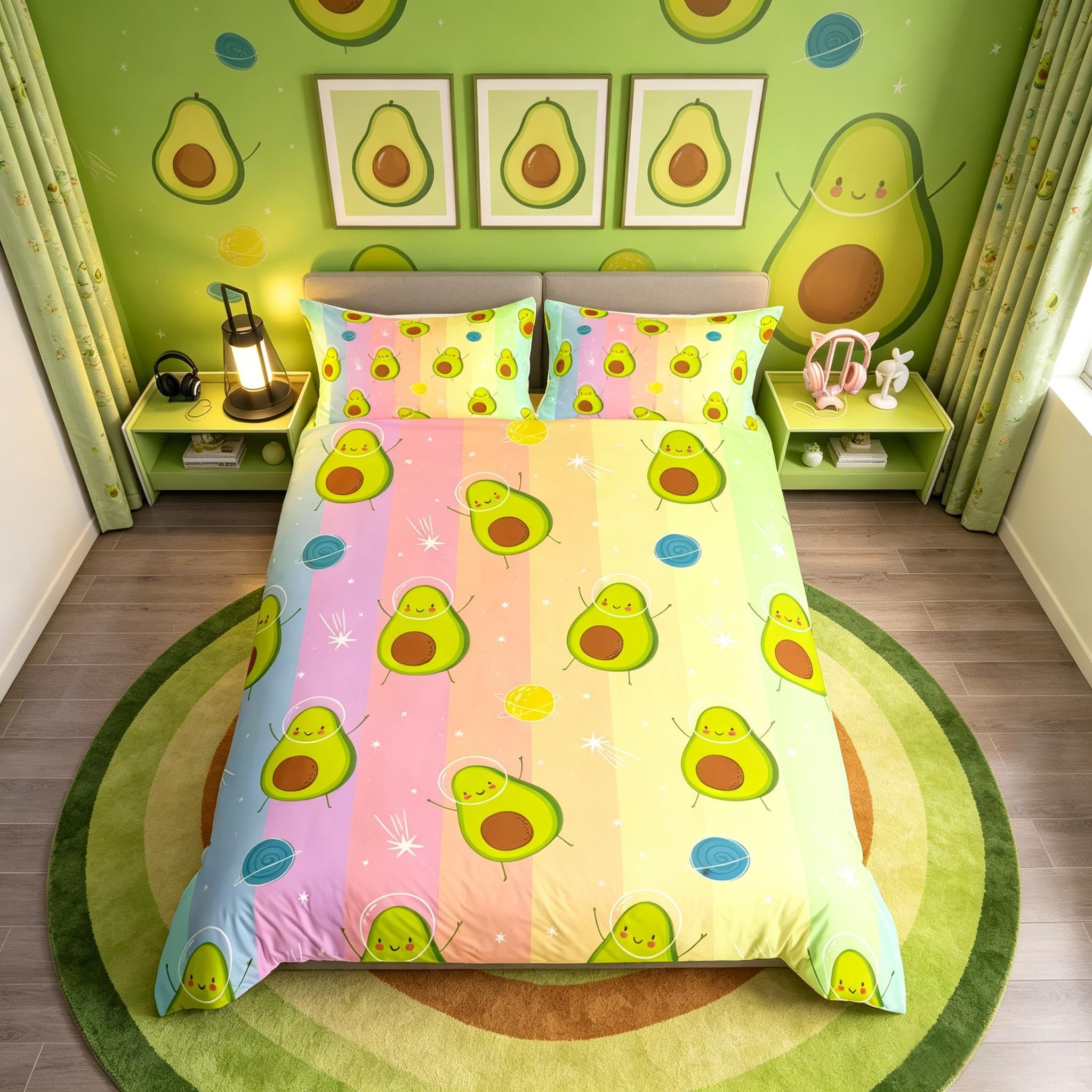 richhome Green Avocado Single Size Duvet Cover Colorful Stripes Shinny Dots Bedding Set 2pcs for Kids Teens Adult Lovely Avocado Fruits Comforter Cover Soft Quilt Cover Bedroom Decor Bedspread โ image 1