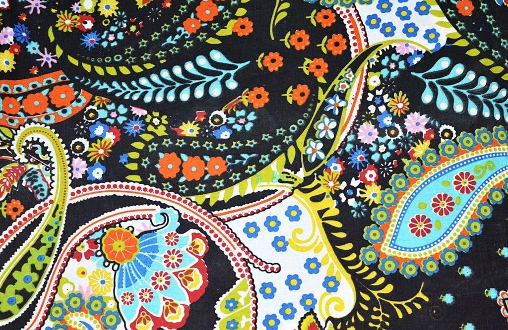 45" Width Floral Print Fabric Cotton Voile Sewing Black Dress Drape Art Craft Fabric by 5 Yard