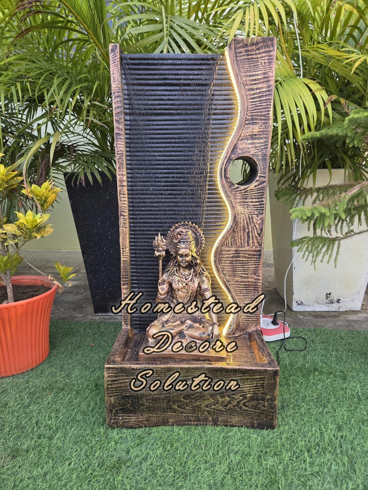 Homestead DECORE Solution Shiva Big Cascade Water Fountain,Garden AntiqueColor Large for Home,Office Items for Living Room |Best Gift for Any Occasion. Vastu Indoor Outdoor Decor with Led Lights-image-17