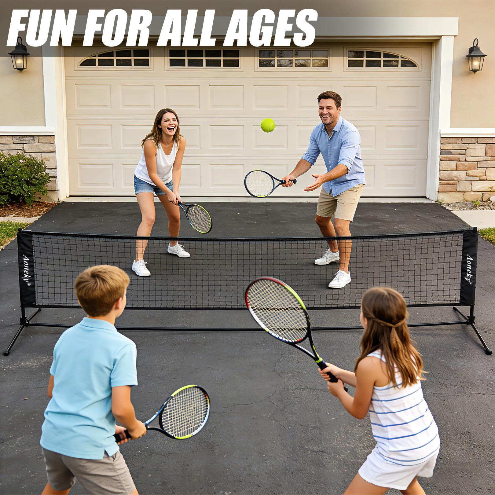 Aoneky Kit da Tennis 2,1M/3M/6M Telaio in Metallo Rete in Nylon Portatile Pieghevole per Allenamento Tennis Badminton