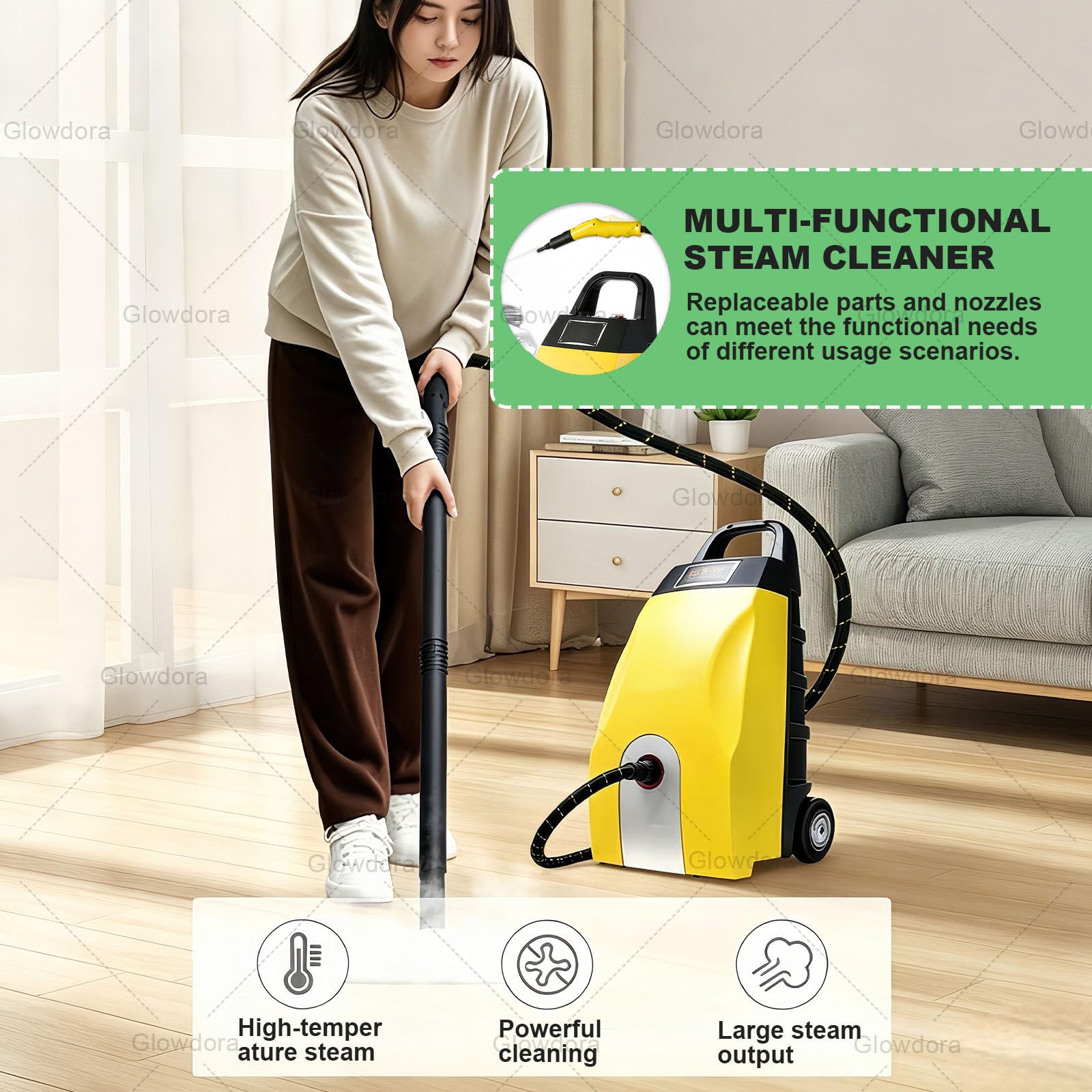 Pulitore A Vapore Compatto Ma Potente 3000 W, Serbatoio Capiente 3,5 L, Vapore Ad Alta Temperatura con Blocco di Sicurezza, Riscaldamento 20-40 Secondi, Multiuso per Casa, Auto Blue