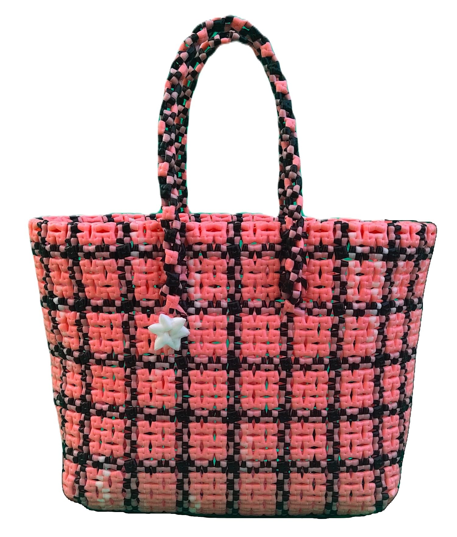 DWBags/Sivan Kan Handmade Multipurpose Utility Plastic Wire Bag Trendy Shopping Basket Wire Koodai Grocery Shopping Koodai Vegetable Basket Lunch Bag टोकरी கூடை Reusable Med Size Pink-Black Color