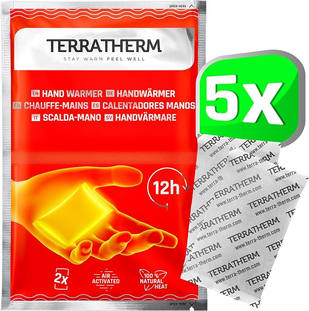 TerraTherm Hand Warmers, Pocket Hand Warmer - 5, 10 or 30 Pairs - for 12 hours of warm hands, Hand Heat Pads activated by air, 100% natural warmth, Pocket Heater
