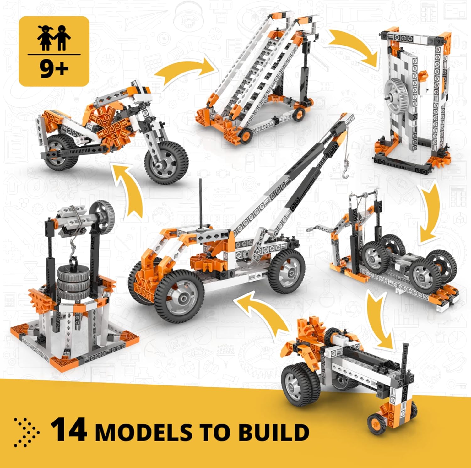 Engino STEM Toys, Mechanics: Wheels, Axles & Inclined Planes, Building Toys for Kids 9+, Fun Educational Set, Gifts for Boys & Girls, Kids Engineering Kit (14 Model Options)