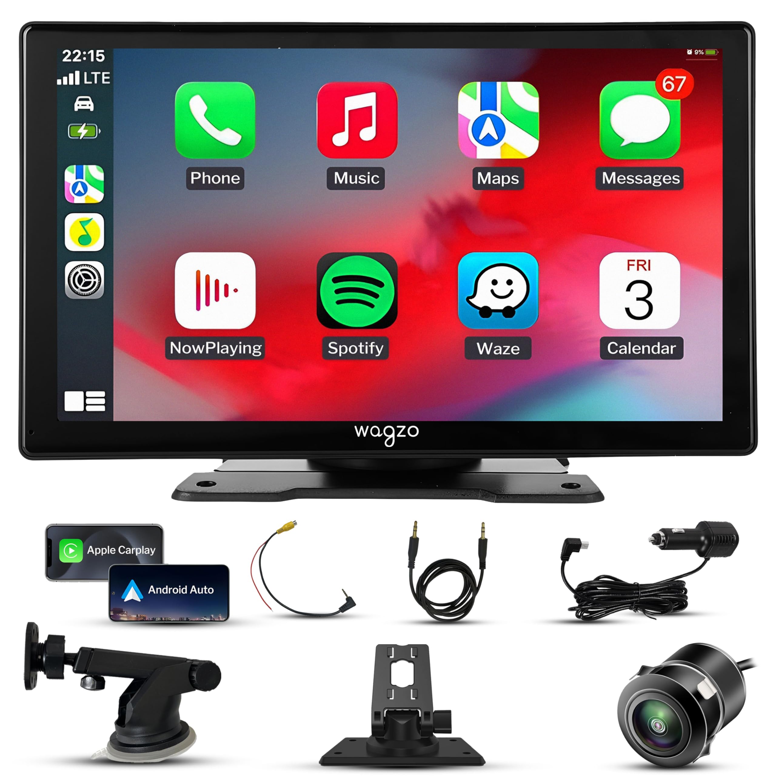 Wireless Carplay for iOS, Android Auto Screen for Car, 9 Inch IPS Touch Screen Car Play Driveplay Multimedia Player with Voice Control, FM, Mirror Link, Bluetooth-image-44