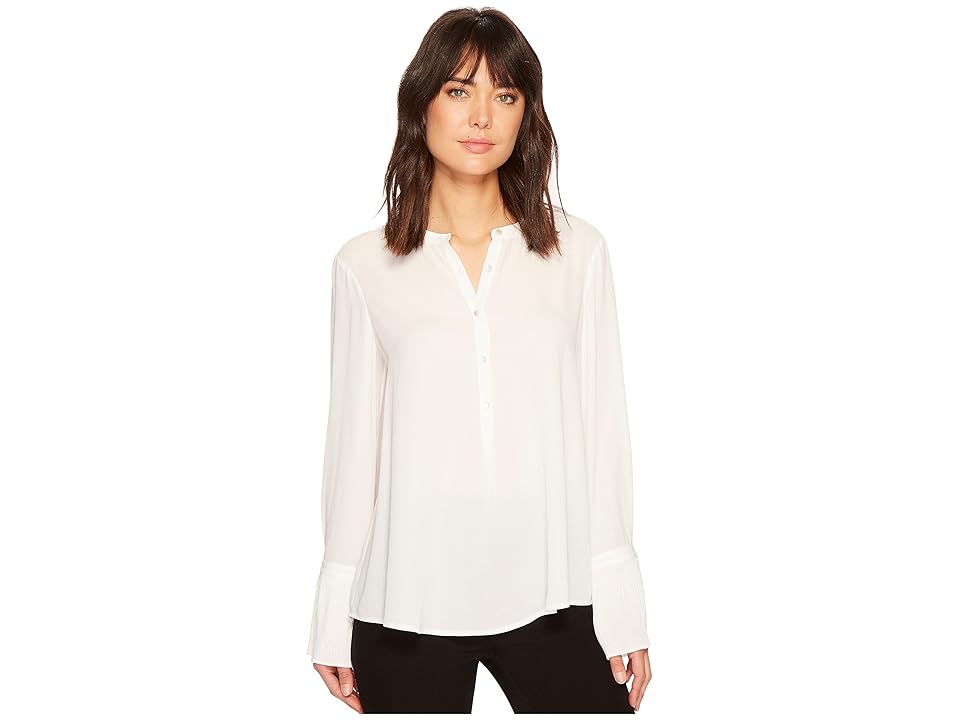 

CATHERINE Catherine Malandrino Long Sleeve Mandarin Collar Blouse w/ Pleated Cuff (Turtle Dove) Women's Long Sleeve Pullover, Beige