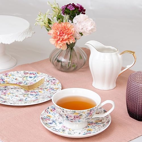 Miniatura 6 de Gracie Bone China - Plato de postre y ensalada de rosas pequeñas, color negro, 7.5 pulgadas (juego de 4) (S15233G-BLA-5S4)