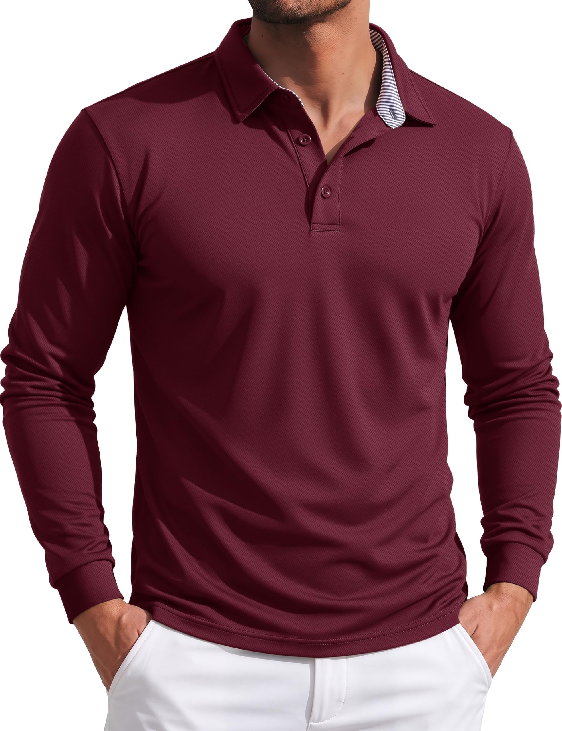 Men's Polo Shirts Long Sleeve Performance Quick Dry Golf Shirt