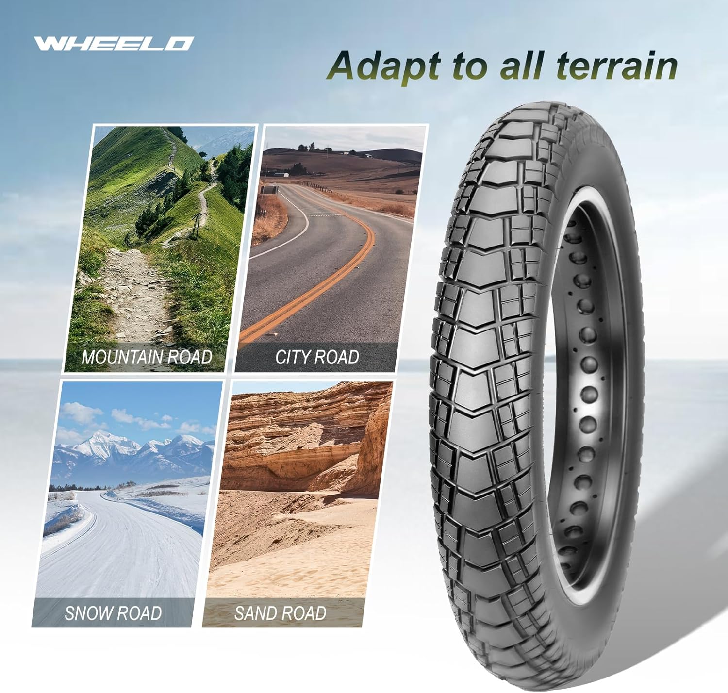 WHEELO Fat E-Bike Tire: 20x4.0 inch Fat MTB Tire, All-Terrain Folding Replacement Mountain Fat Bicycle Tire with Street or Trail Riding