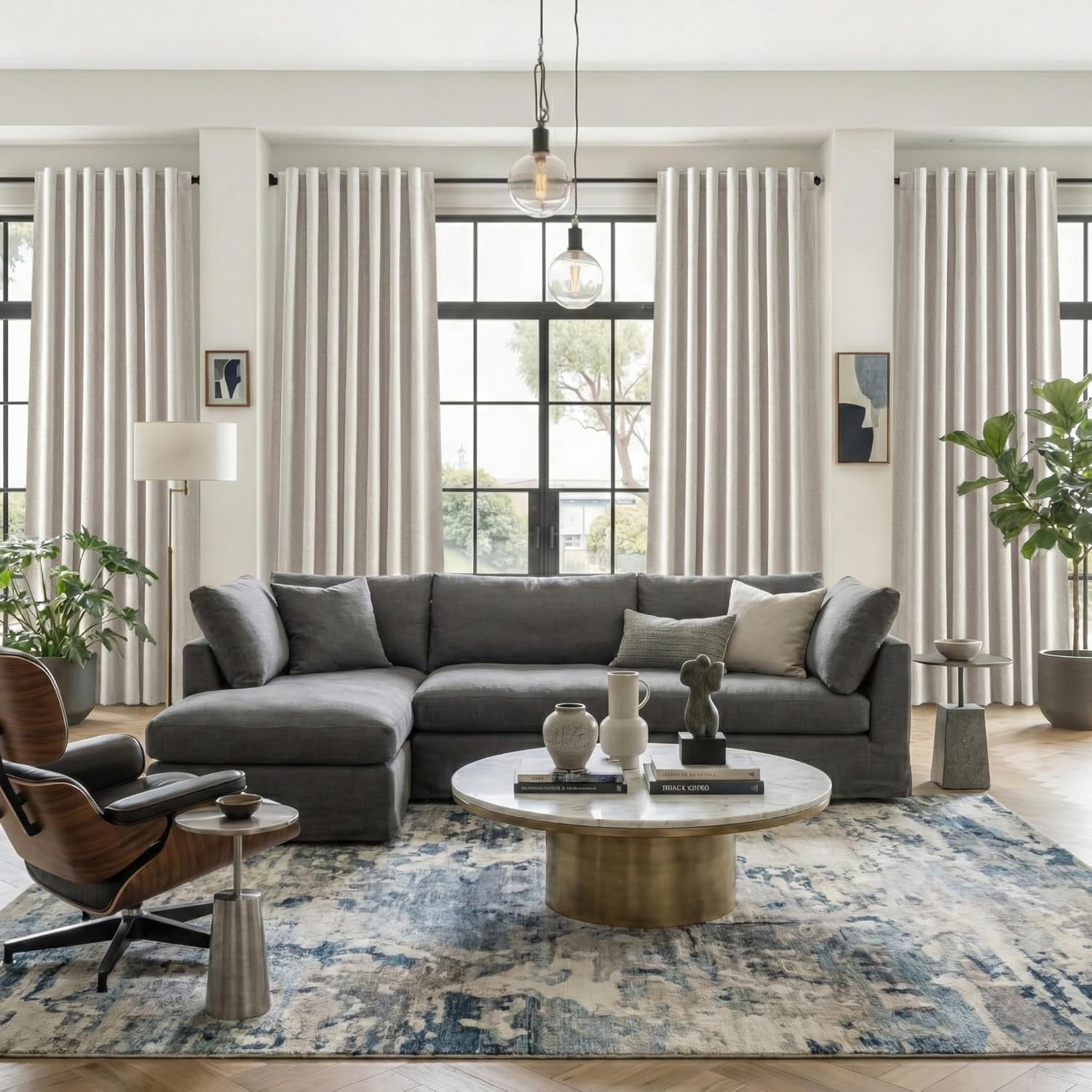 Miss Seletex Full Light Blocking Drapes for Bedroom,Thermal Insulated Room Darkening Window Curtains Rod Pocket & Back Tabs Blackout Curtains for Living Room 63 Inch Length, Nature Linen 2 Panels Set.