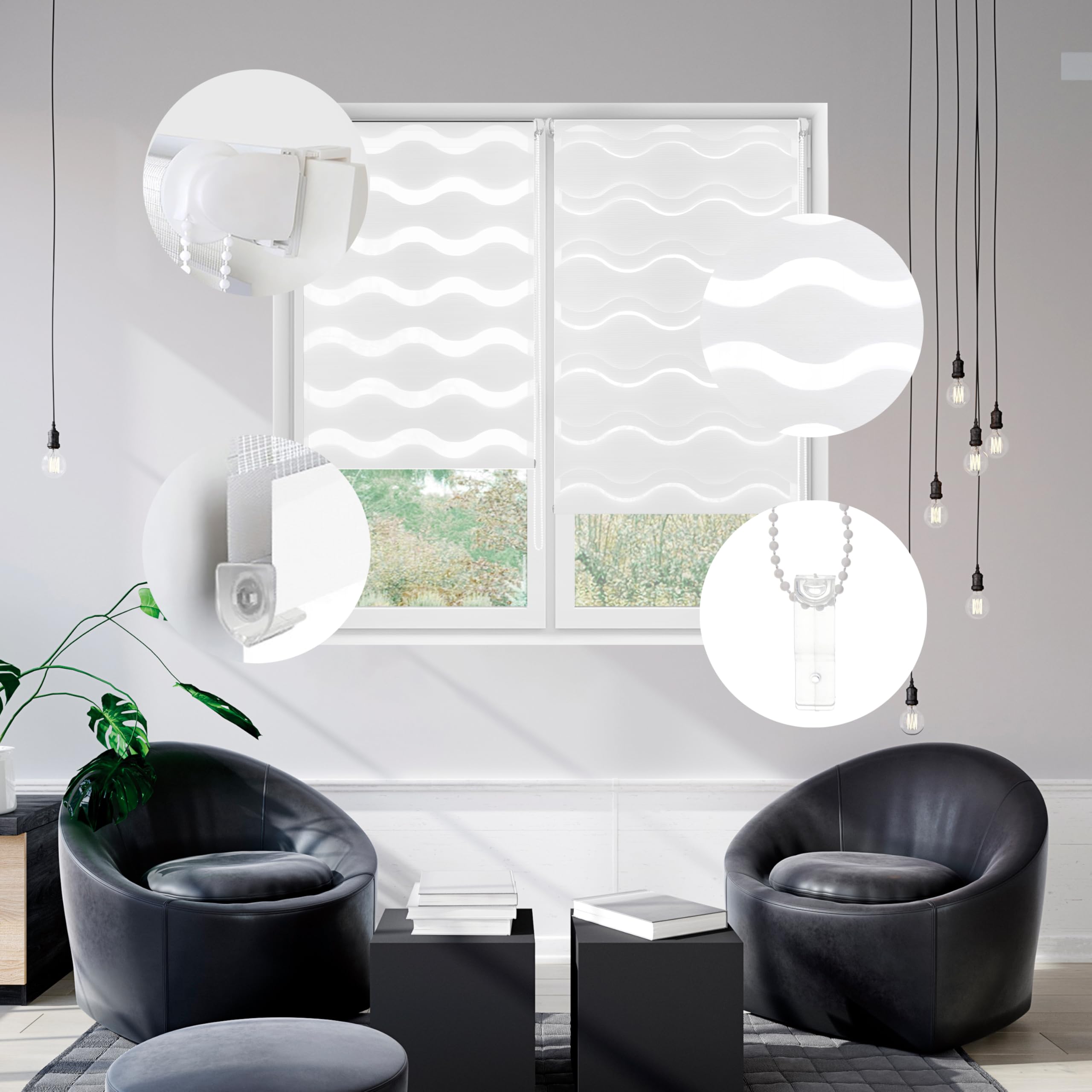 Blindecor - Luna doppelrollo klemmfix ohne bohren - duo rollo klemmfix Weiß - 52 x 150 cm (Breite x Länge) Stoffgröße 49 x 145 cm – Bild 5
