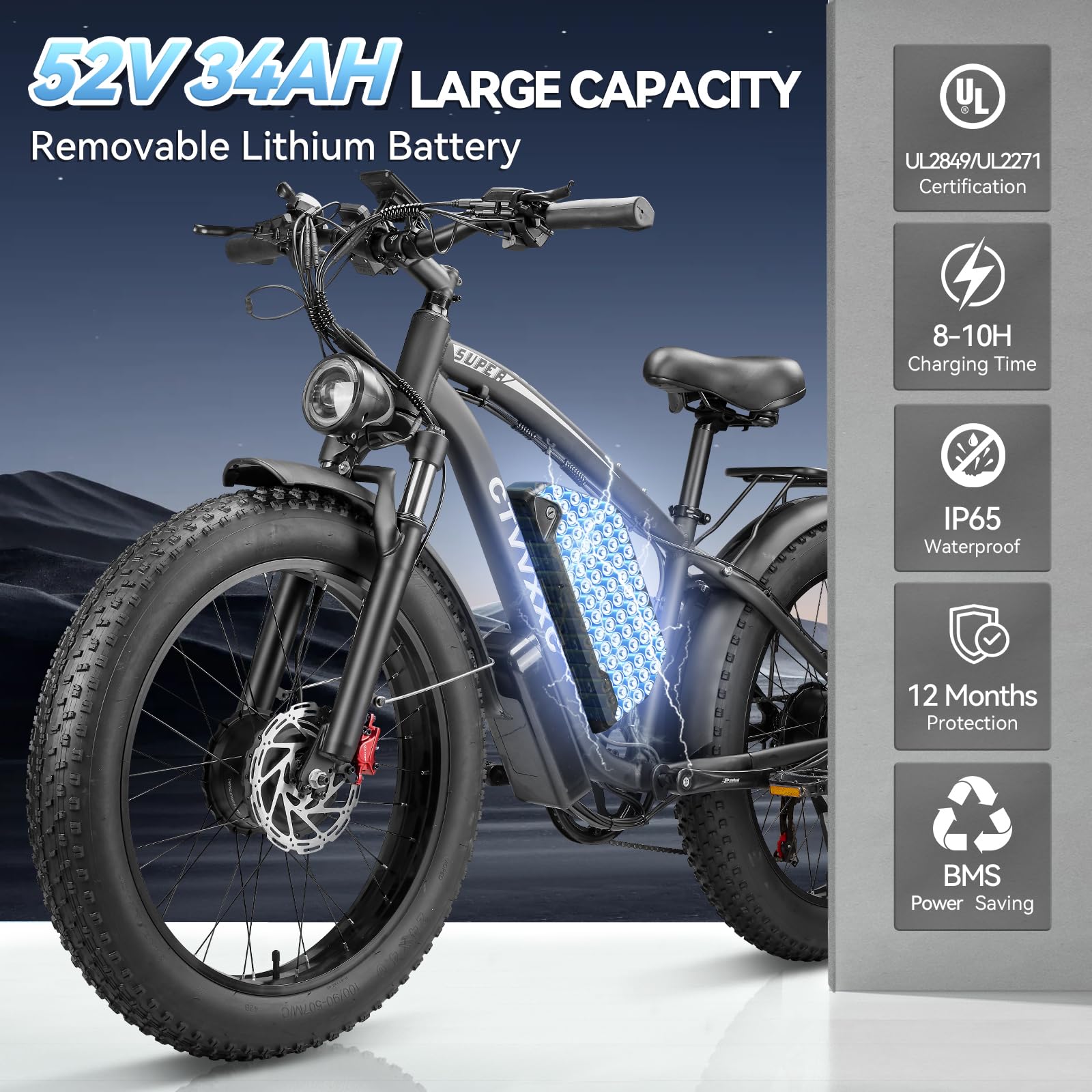 5000W Dual Motor Electric Bike for Adults - 52V 34Ah Fast Ebike with 45 MPH Max Speed for Men,Up to 100 Miles,24" Fat Tire Hydraulic Disc Brake Electric Bicycle,Off-Road Mountain Commuter E-Bike
