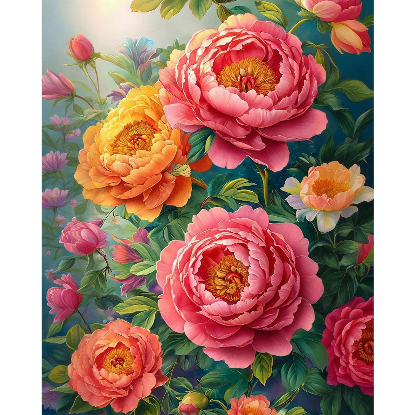 Camocin Art Malen nach Zahlen Erwachsene Blumen, Blumen Malen nach Zahlen Erwachsene leinwand Set, DIY Peony Paint by Numbers für Home Decor, Ohne Rahmen 40x50cm