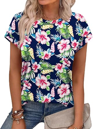 Alaroo Womens Summer Tops Short Sleeve Shirts Crew Neck Tshirt Cute Trendy Tunic Blouses S-3XL