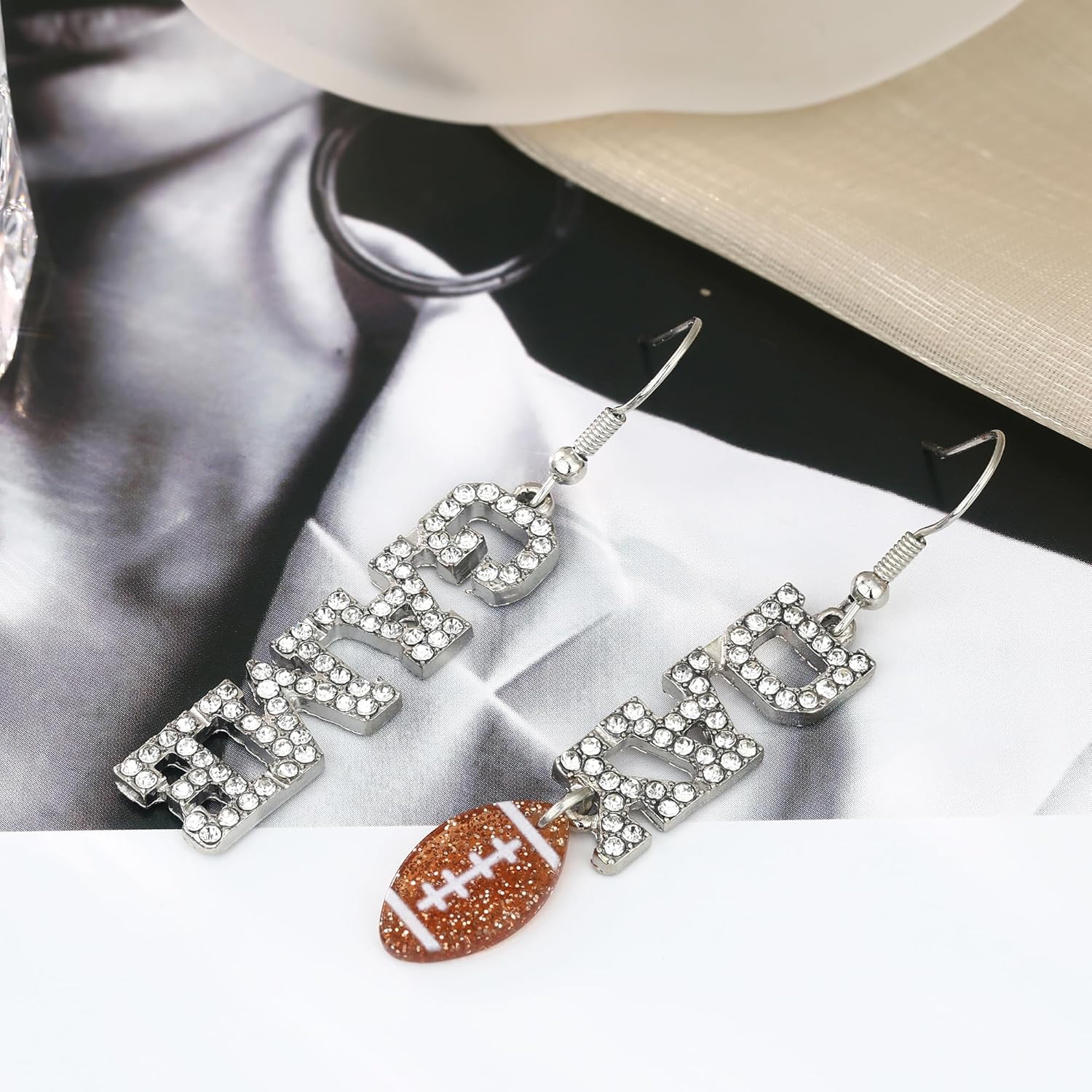 Football Dangle Earrings for Women, Gold and Silver Football Bow Cheer Earrings for Game Day Outfits Accessories Team Sports Fan Earring Jewelry Football Mom Gifts - Image 5