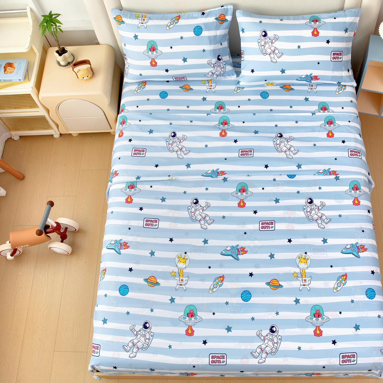 Joiedomi Kids Twin Sheet Set - Astronaut Print, 3-Piece Microfiber Bedding, Deep Pocket, Wrinkle-Free