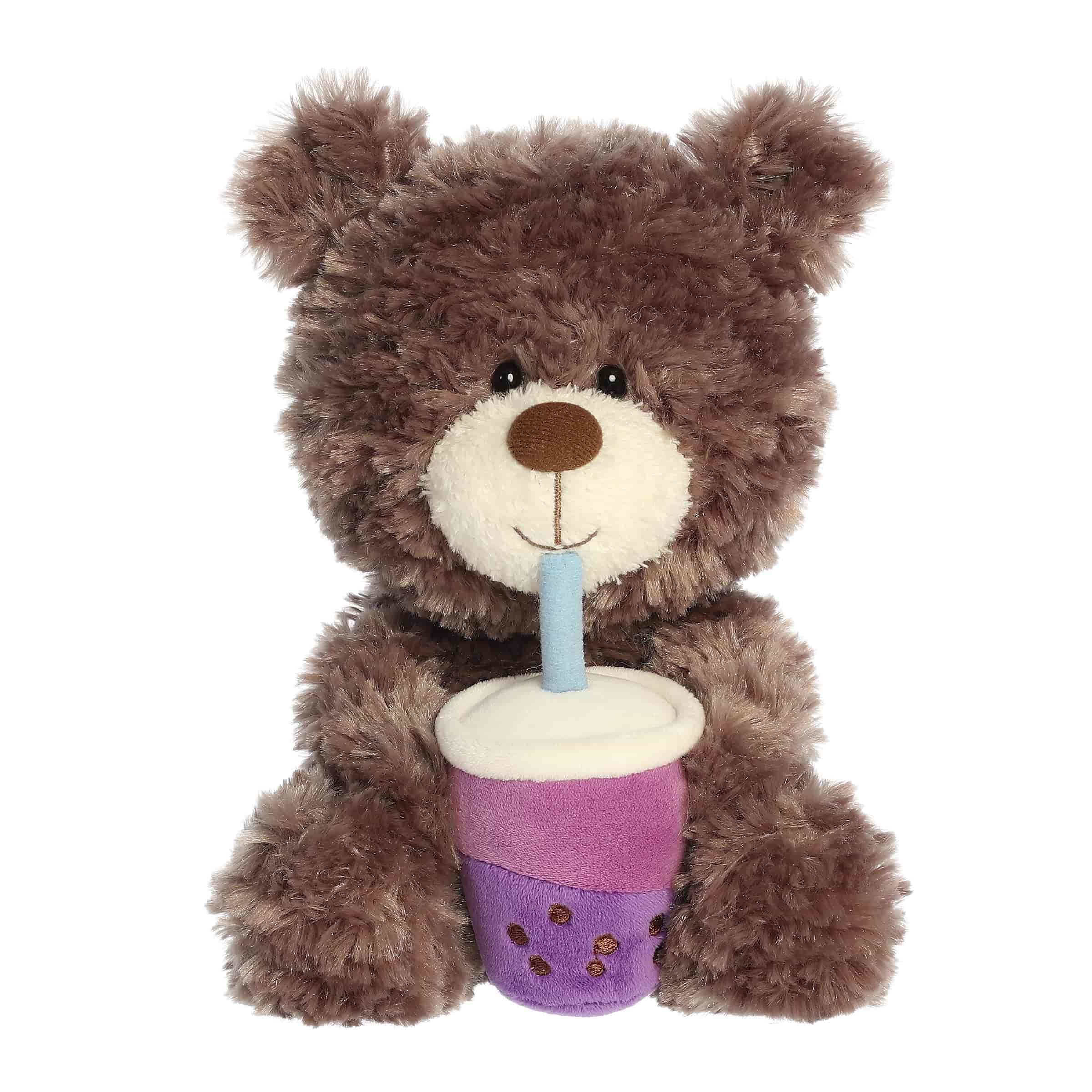 Aurora Snuggly Bear Slurpy Teddy Stofftier – beruhigende Begleiter für fantasievolles Spielen – perfekt für Kinder, Erwachsene, Geburtstage und Jubiläen – Taro Boba Tea 22,9 cm