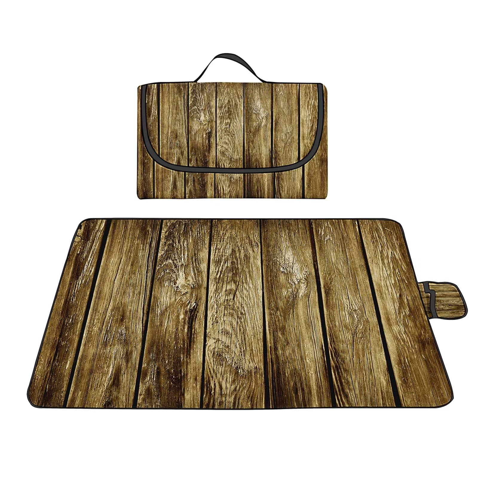 Coperta da Picnic 180x200cm, Coperta da Campeggio Impermeabile Coperta da Spiaggia Portatile con Maniglia per Picnic Outdoor Campeggio Spiaggia Parco Grana Legno