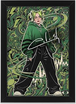 AllStarMedia Tribute To Billie Eilish Retro Styled Signed Poster Print - Limited Edition Autograph Fan Gift   Collectible Memorabilia Wall Art Merchandise A4 Framed Without Mount