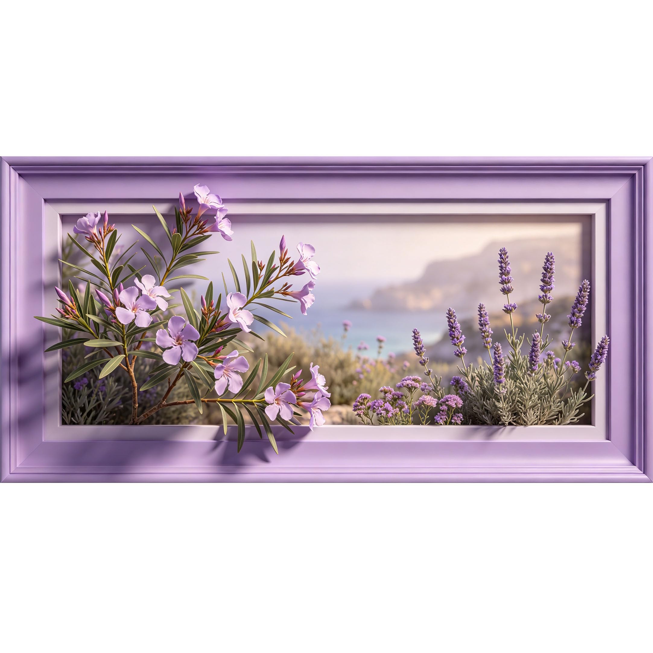 Agglomerix 3D Framed Wall Art Lavender Oleander Floral Coastal Botanical Relief Effect Large Size SelfAdhesive Removable Wall Decor Prints Artwork for Living Room Bedroom Office