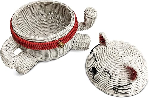 Miniatura 5 de G6 Collection Cesta de almacenamiento de ratán con tapa decorativa para decoración del hogar, organizador de estantes tejido a mano, hecho a mano,