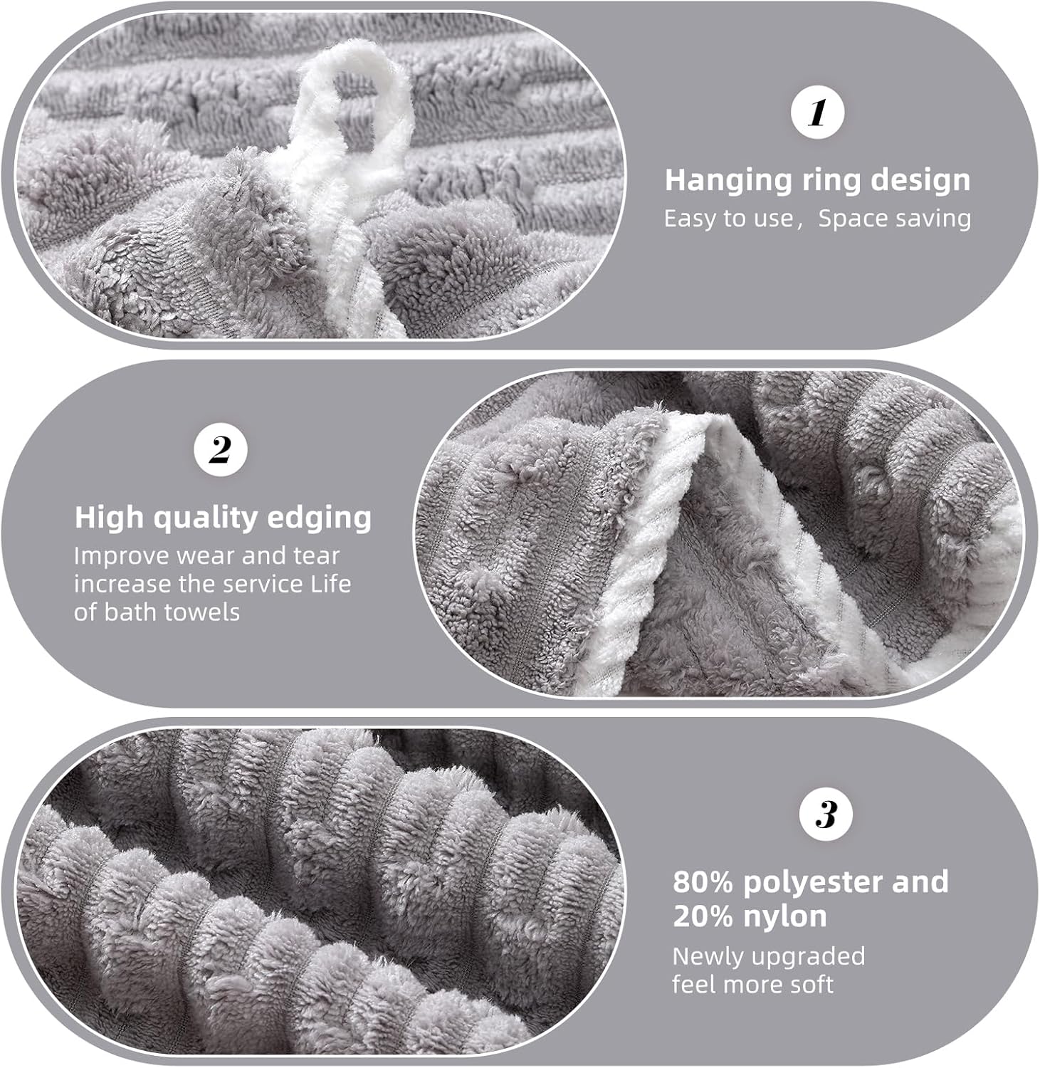 40x80 Inches Oversized Bath Sheets Extra Large Bath Towels Set of 6 for Adults Super Soft Quick Dry Light Weight Lint Free Absorbent Stripe Hanging Loop Microfiber Shower Towels (Grey, 6pcs) - Image 5