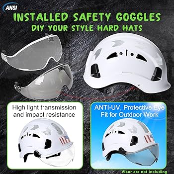 ヘルメッポ AOLAMEGS Construction Hard Hat with Visor - White Vented