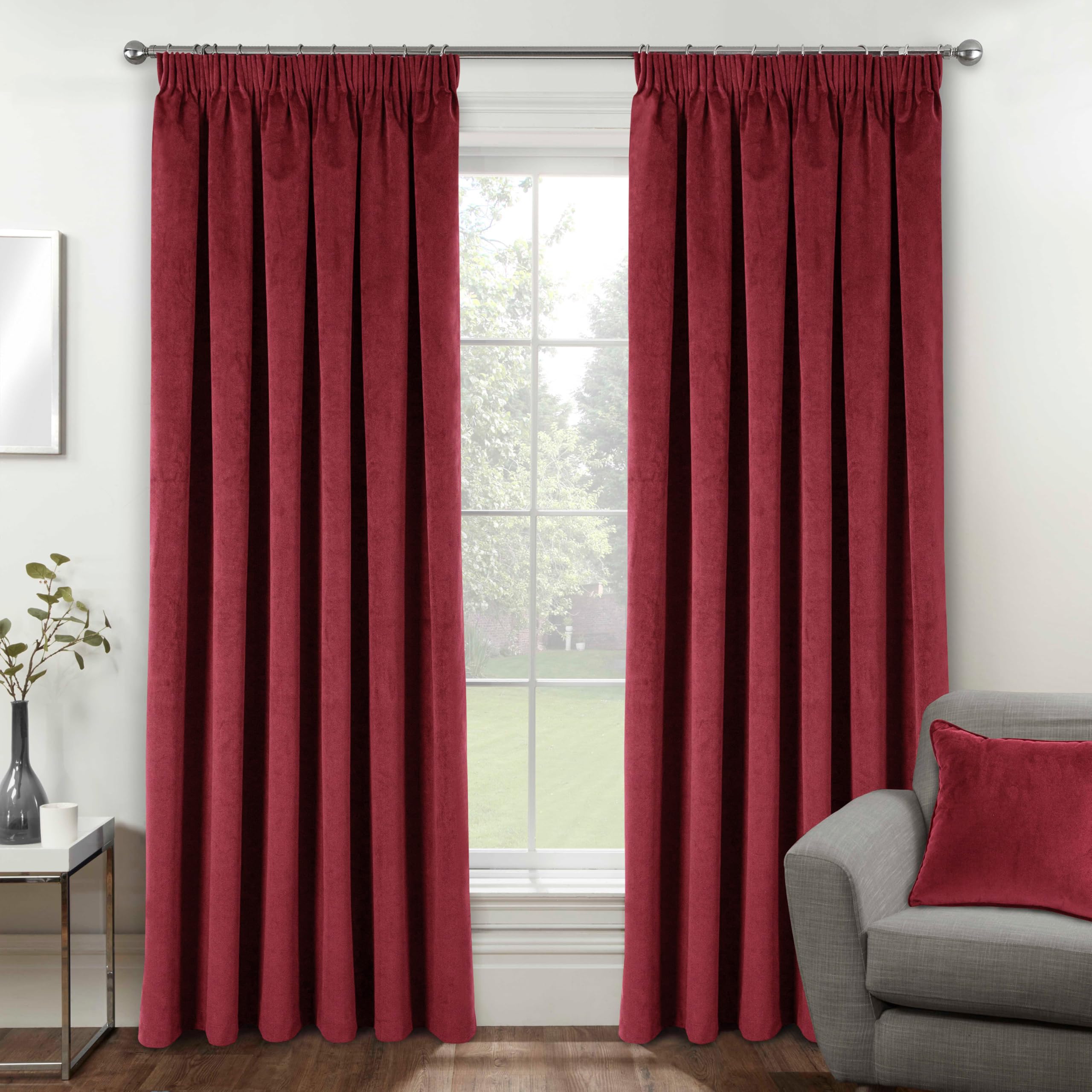 Enhanced Living Luxury Velvet Thermal Blackout Tape Top Curtains - Red - 168cm x 229cm
