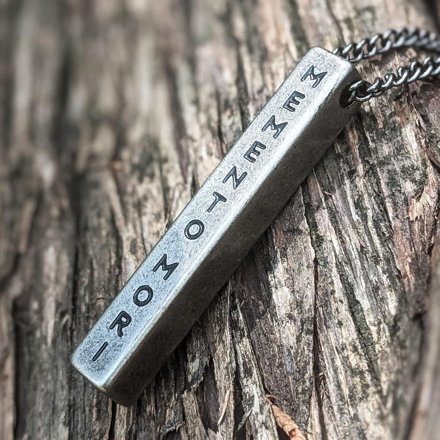 Stoic Muse Memento Mori Engraved Pendant Bar Necklace - Image 8