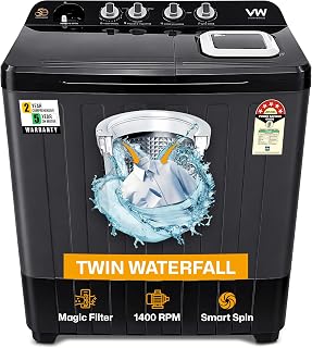 VW 10.5 kg Semi Automatic Top Load Washing Machine with Wings Pulsator Technology, HydroMax0010P, Black