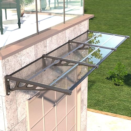 35 * 120'' Window and Door Awning Exterior, UV/Rain/Snow/Sunlight Protection Sheet,UPF 50+ Polycarbonate Overhang Canopy,House Overdoor Awnings for Door Entrance Outside/Patio/Porch/Deck