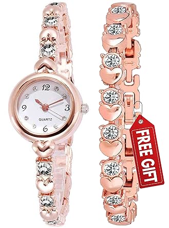 Acnos Special Quality Different Heart Shape Bengle with Rosegold Bracelet Pack of - 2 Gift for Special FASTIVAL Offer