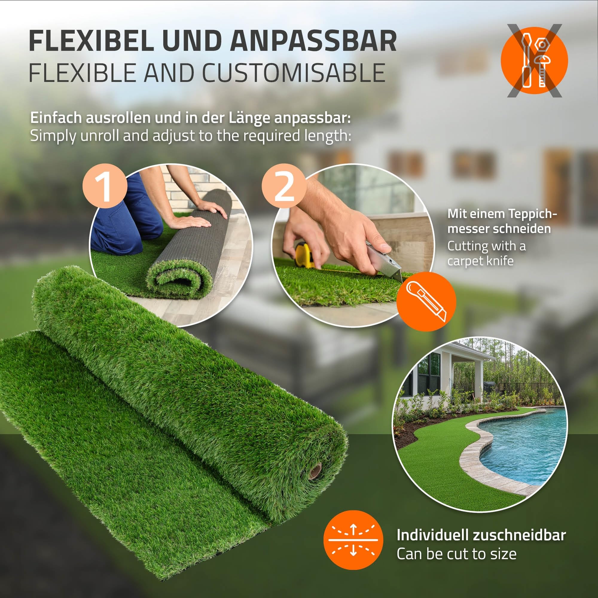 ECD Germany Rotolo Erba Sintetica 100x900 cm 9m² Verde, Tappeto Erba Artificiale Outdoor Resistente alle Intemperie, Altezza 35 mm, Drenante e Anti UV, Prato Finto per Balcone Terrazza e Giardino