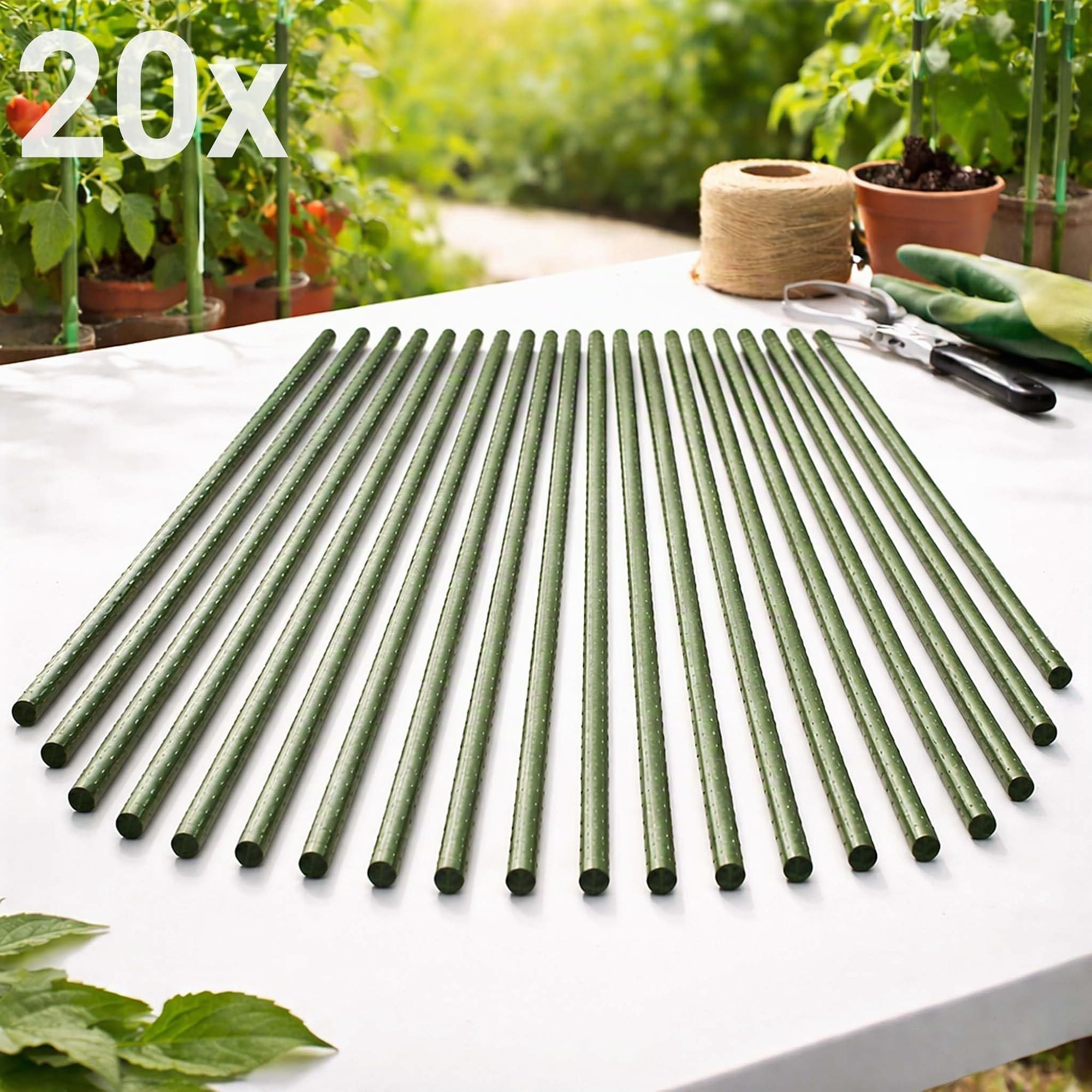 20x Pflanzstäbe grün 150 cm Ø 11 mm Rankstäbe aus Metall und Kunststoff, Pflanzstangen für Tomaten und Kletterpflanzen