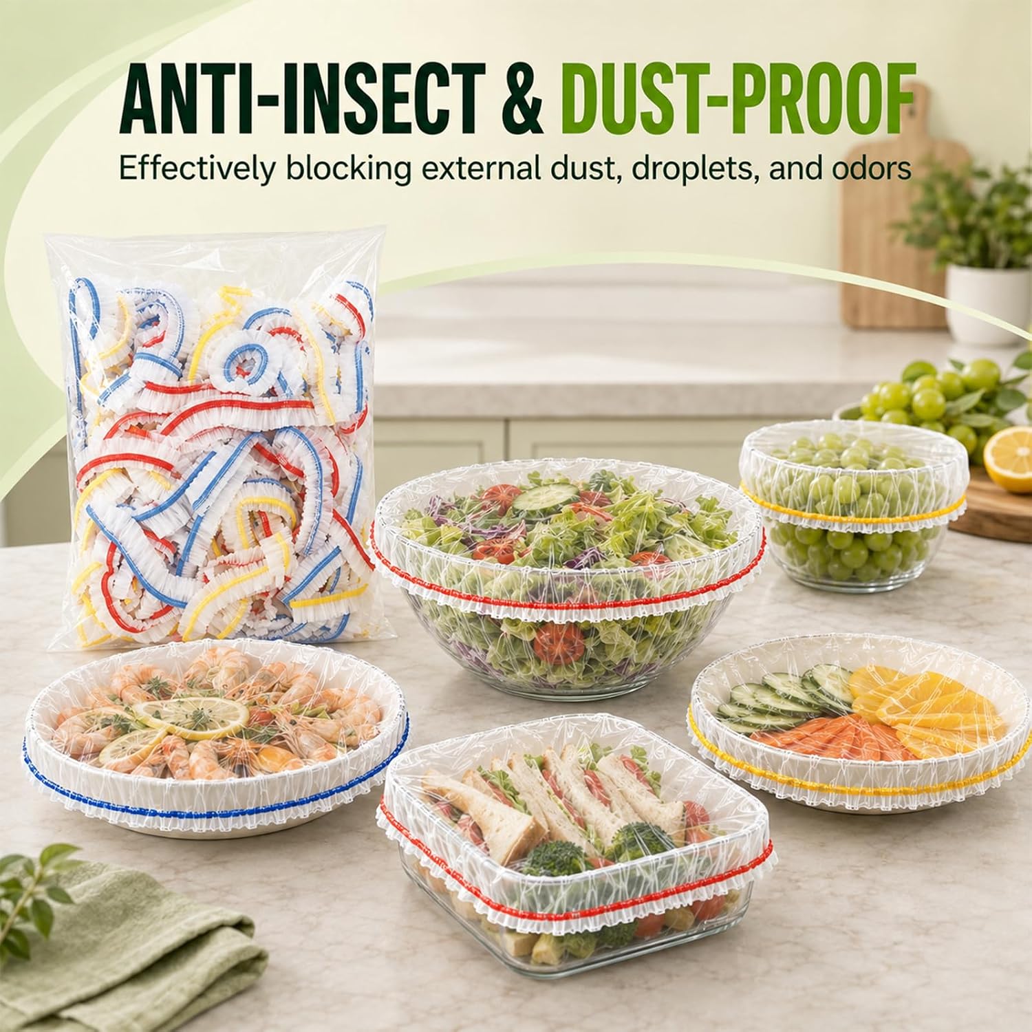 200PCS Disposable Stretch Food Covers for Bowls, PE Food Grade Elastic Bowl Covers, Reusable Stretchable Fresh Keeping Bags for Food Storage, Ideal for Bread Proofing