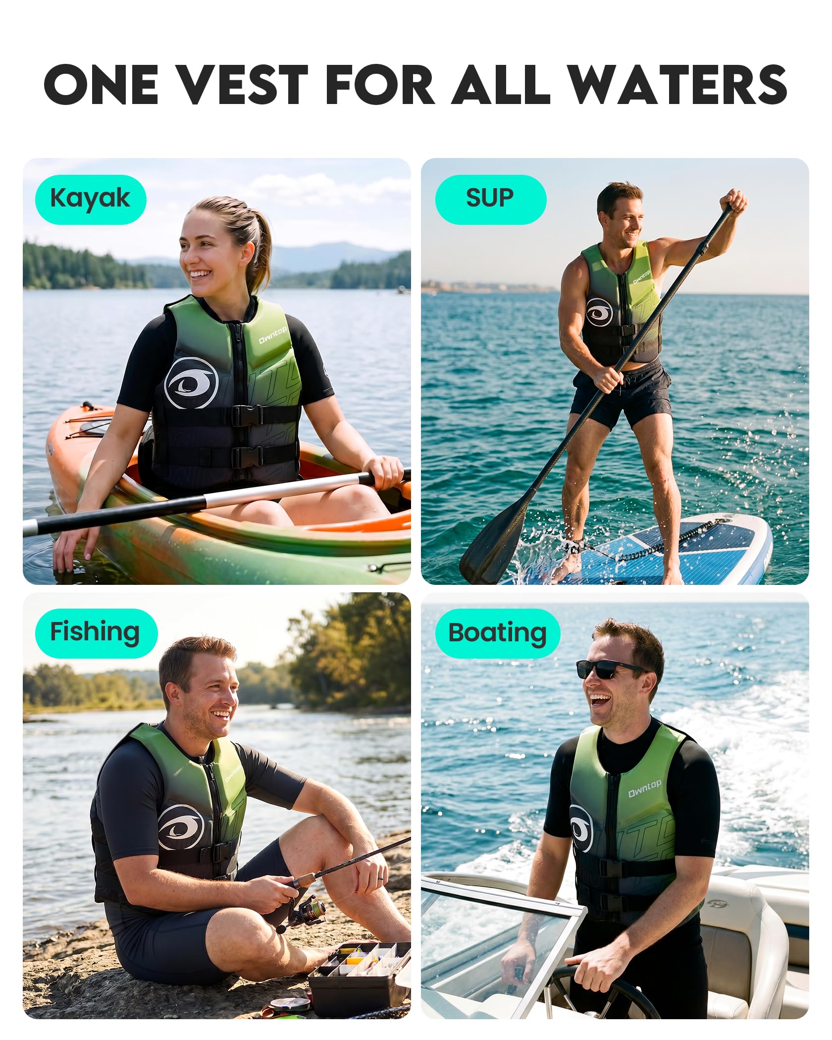 Owntop Schwimmweste für Erwachsene | Leichte Neopren-Schwimmhilfe | Faltbare Auftriebsweste mit Doppelschnallen für SUP, Kajak, Paddeln, Angeln