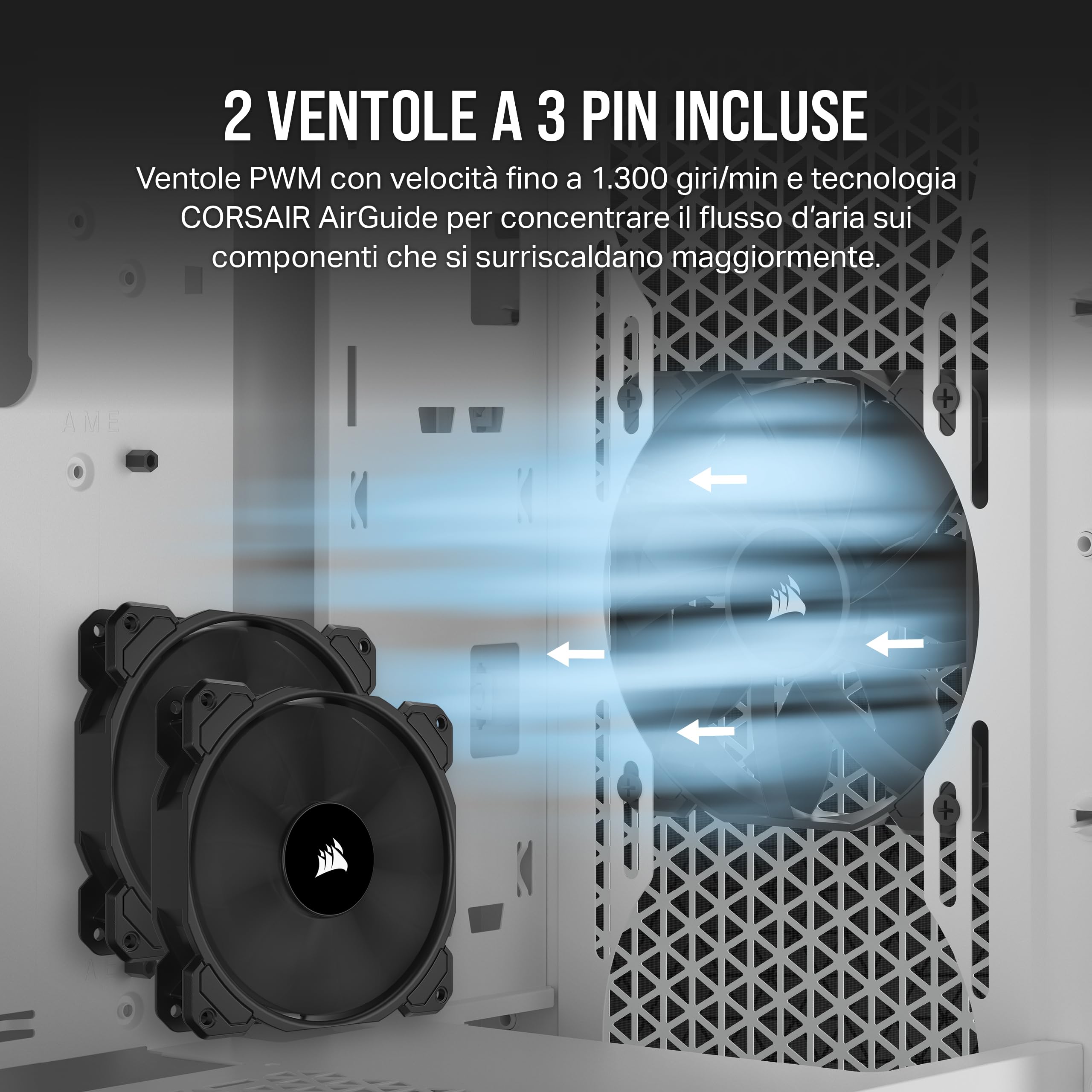 CORSAIR 3000D AIRFLOW Case per PC Mid-Tower – 2 Ventole SP120 ELITE - Supporto di GPU a Quattro Slot – Spazio per Alloggiare Fino a 8 Ventole da 120 mm – Design con Flusso D’aria Elevato – Bianco
