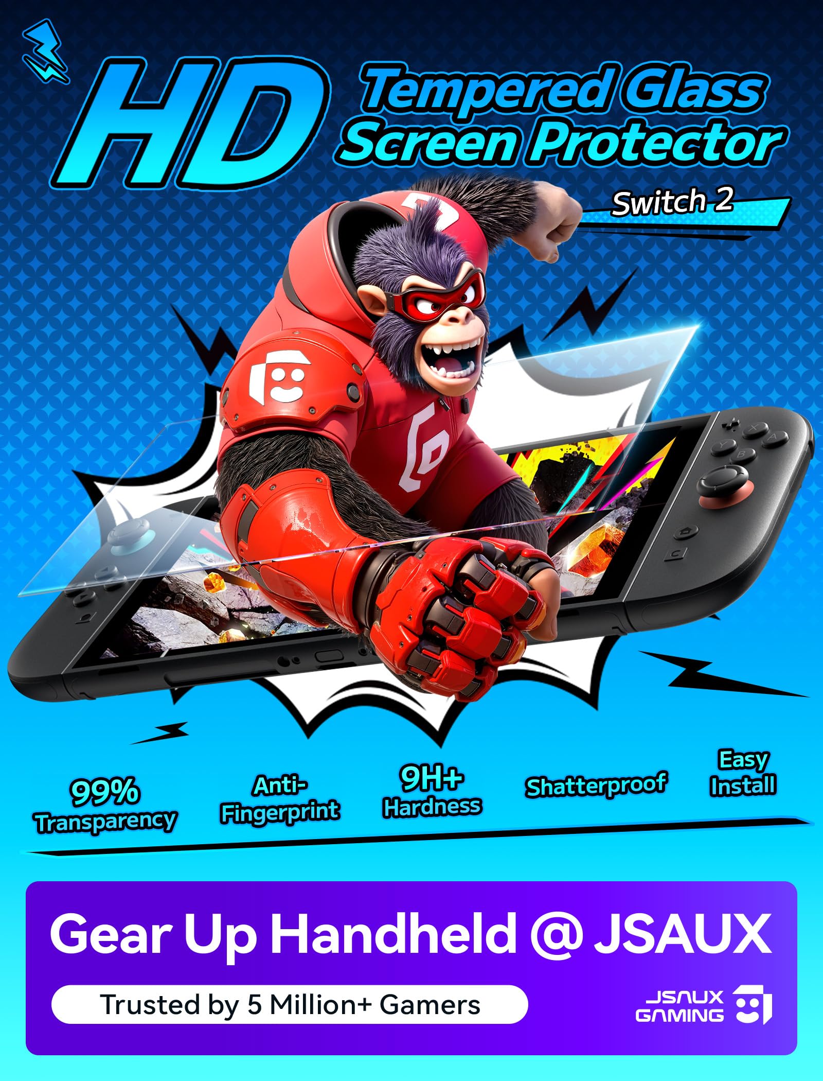 JSAUX 2er Pack Displayschutzglas Für Nintendo Switch 2 2025, Montagehilfe Mit 2-Schritt Installation, Ultra Klar, 9H+ Härte, Fingerabdruckresistent, Bruchsicheres Switch 2 Zubehör - 3