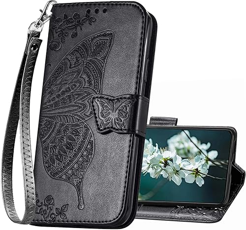 Funda tipo cartera para Samsung Galaxy S23 5G, funda con tapa para mujer con diseño de mariposa en relieve de piel sintética, soporte para tarjetas