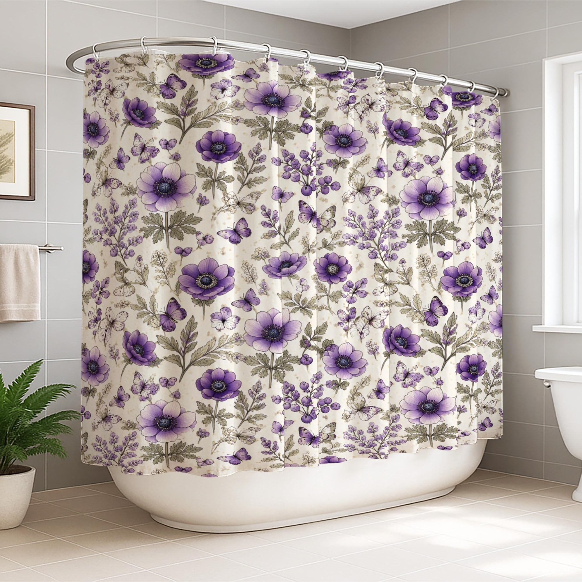 Rideau de douche tissu imperméable grand format déco salle de bain papillon